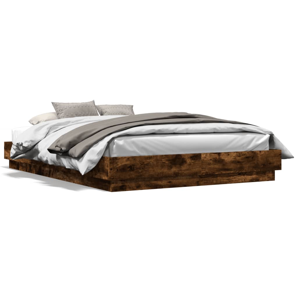 vidaXL Estructura de cama madera de ingeniería roble ahumado 120x200cm