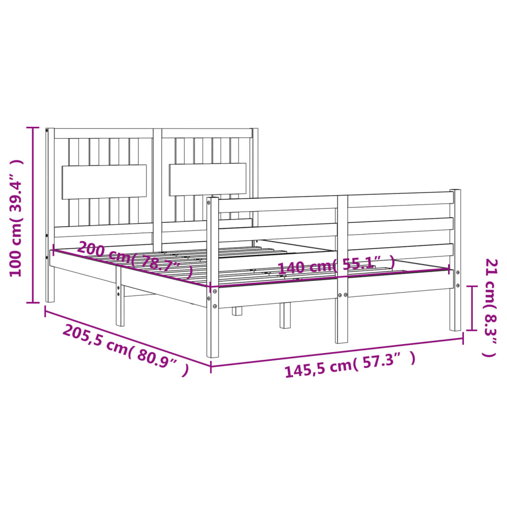 vidaXL Estructura de cama con cabecero madera maciza blanco 140x200 cm