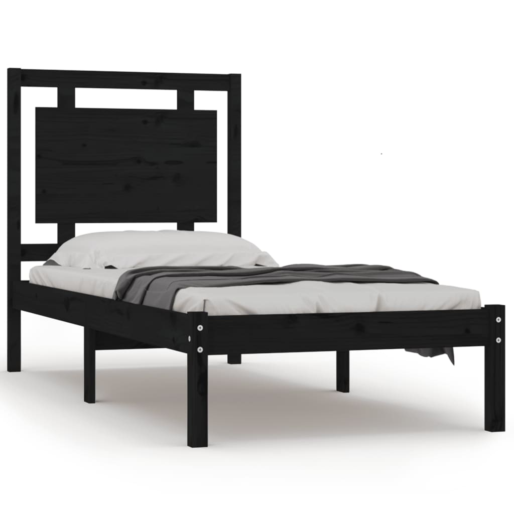 vidaXL Estructura de cama individual madera maciza negra 90x190 cm