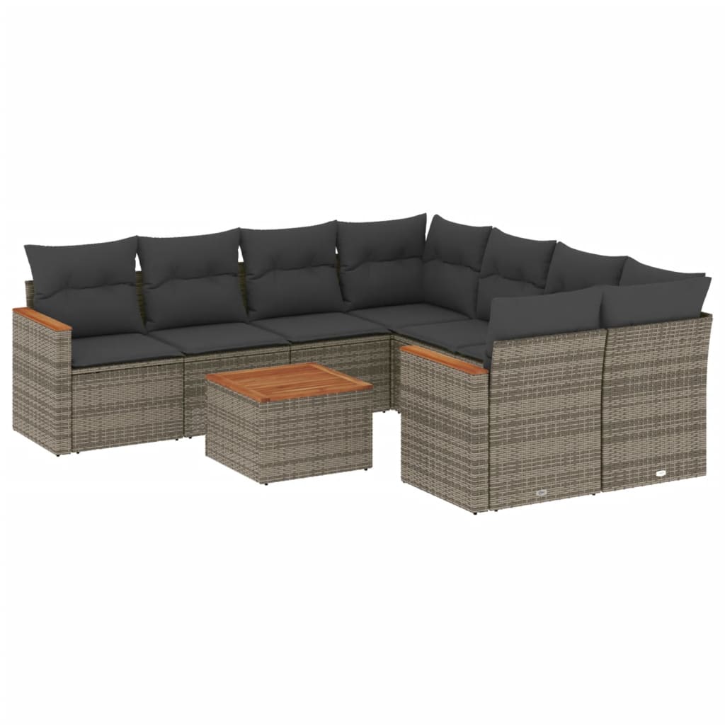 vidaXL Set de muebles de jardín 9 pzas y cojines ratán sintético gris