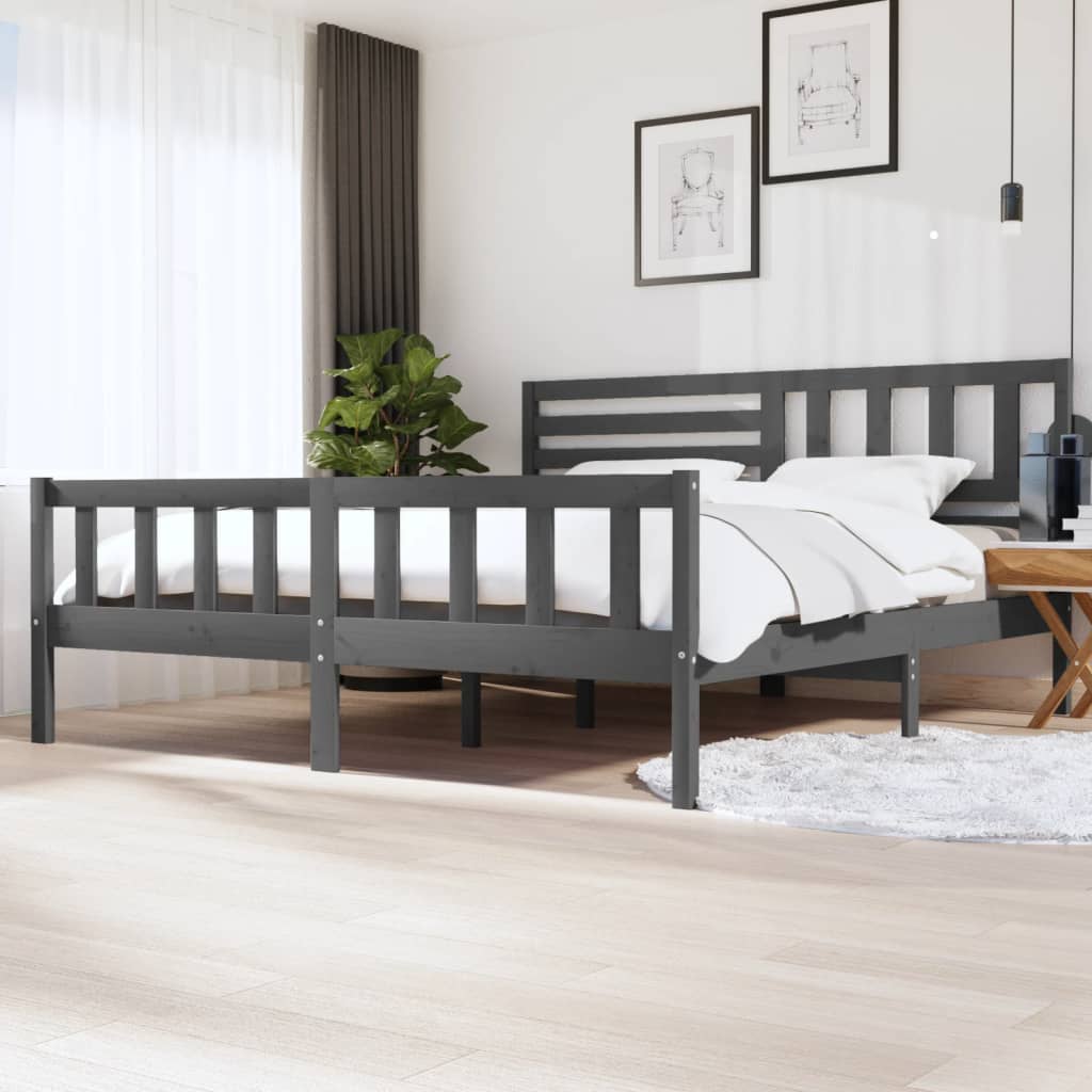 vidaXL Estructura de cama de madera maciza gris 200x200 cm