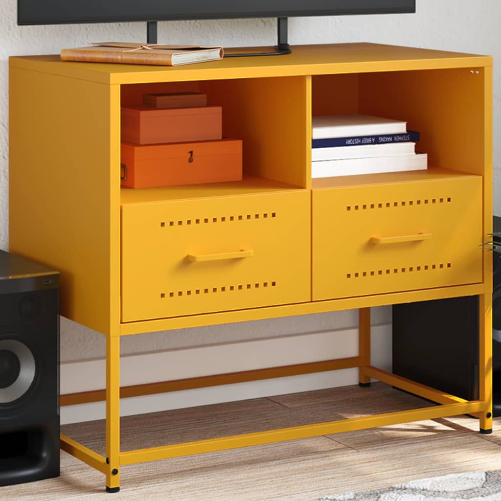 vidaXL Mueble para TV de acero amarillo mostaza 68x39x60,5 cm