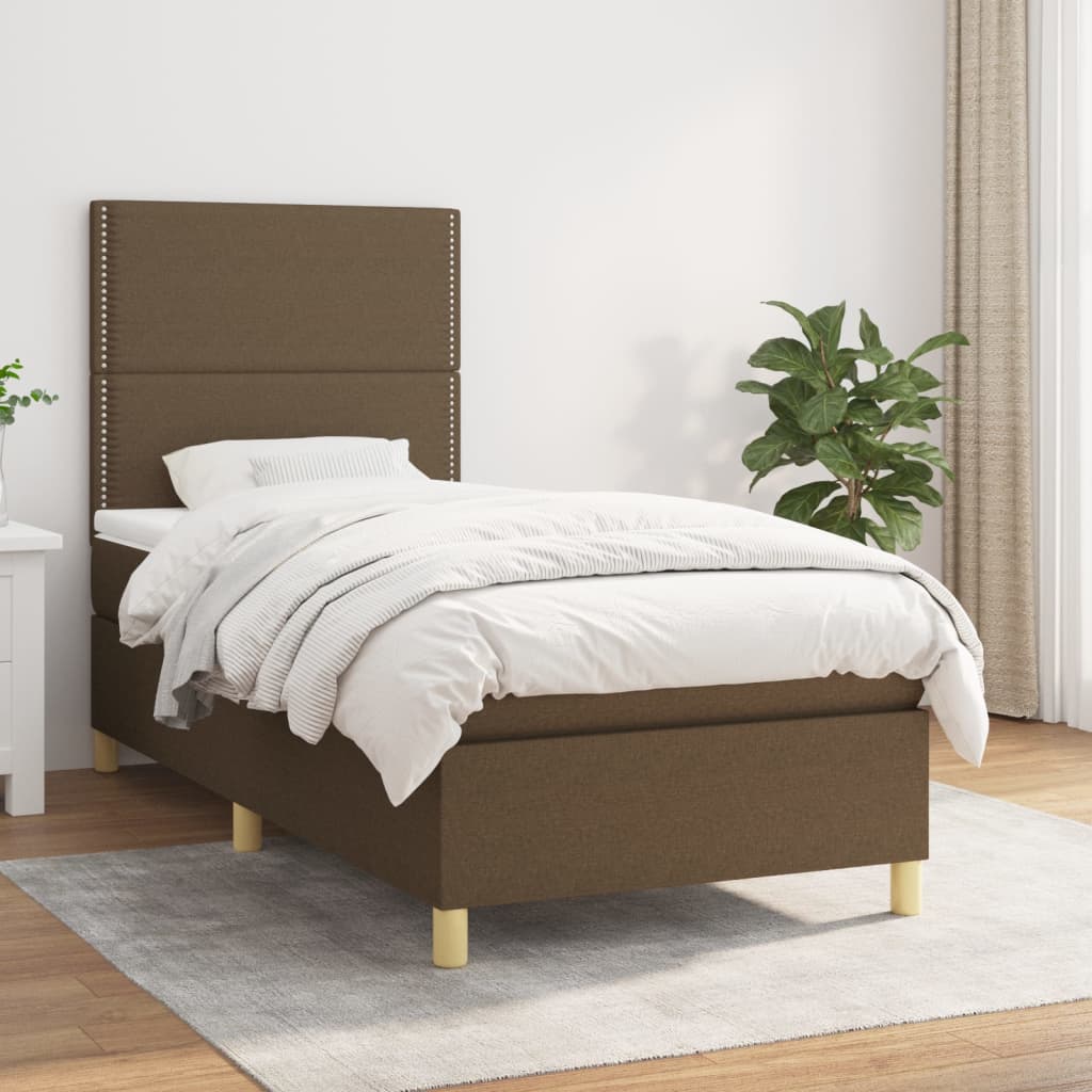 vidaXL Cama box spring con colchón tela marrón oscuro 80x200 cm