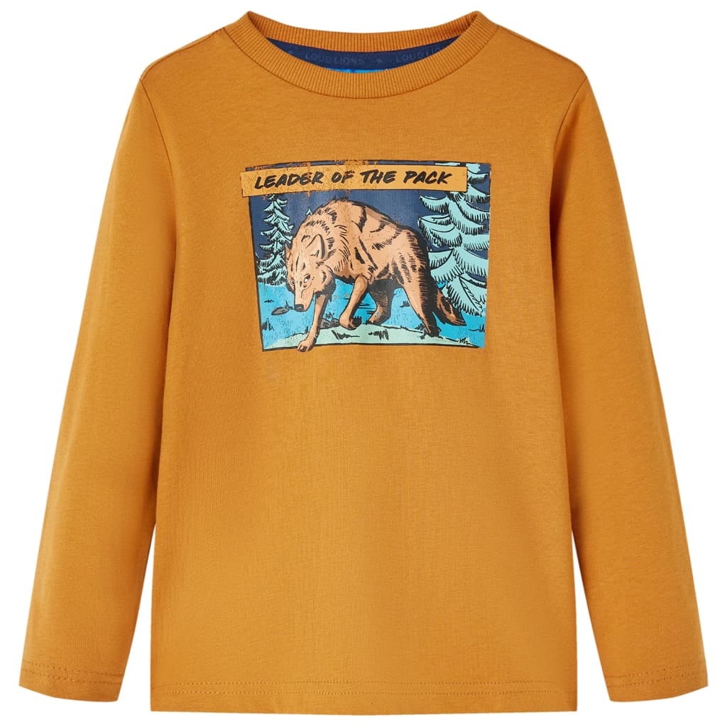 Camiseta infantil con manga larga ocre oscuro 128