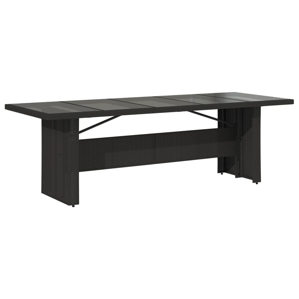 vidaXL Mesa de jardín superficie de vidrio ratán PE negro 240x90x75 cm