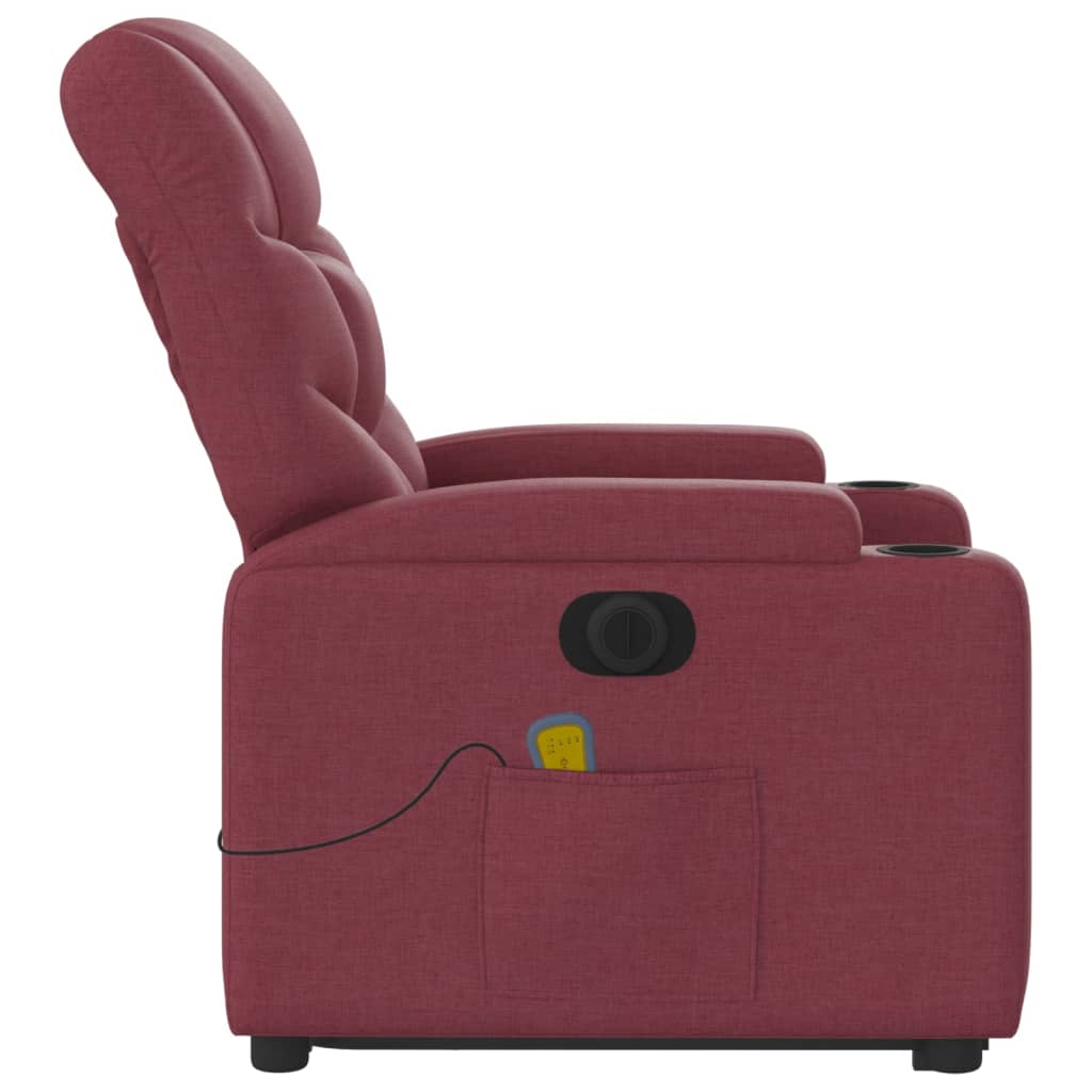 vidaXL Sillón de masaje elevable eléctrico tela rojo tinto