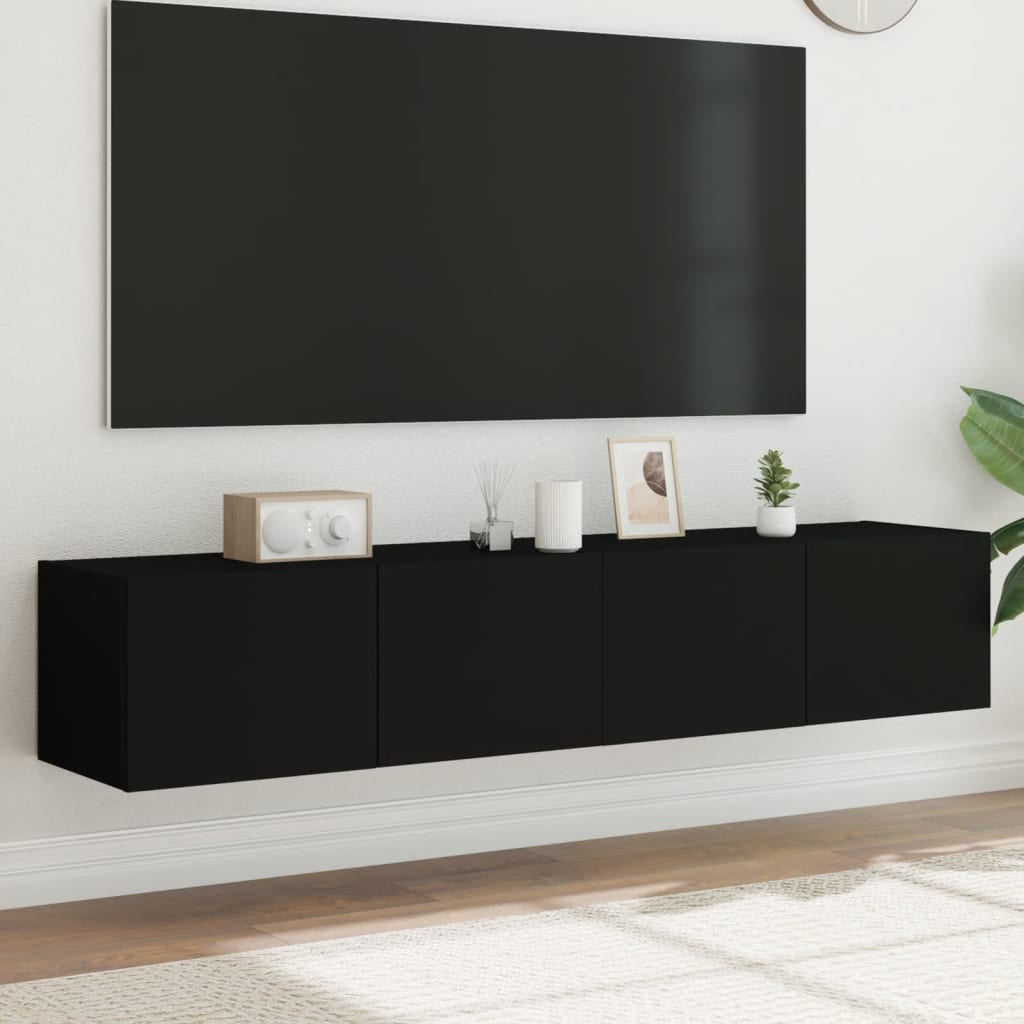 vidaXL Muebles de TV de pared con luces LED 2 uds negro 80x35x31 cm