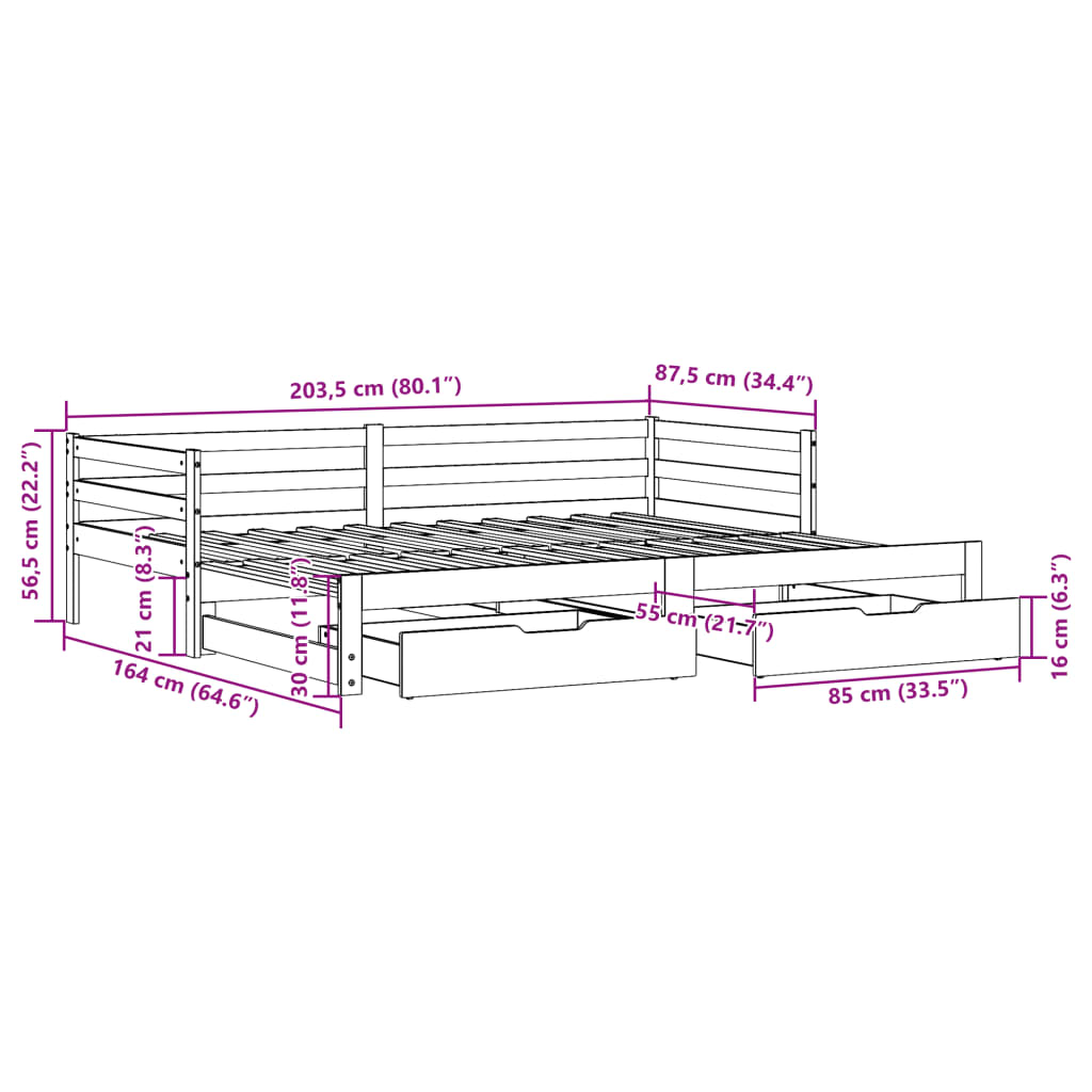 vidaXL Sofá cama nido con cajones madera maciza pino blanca 80x200 cm