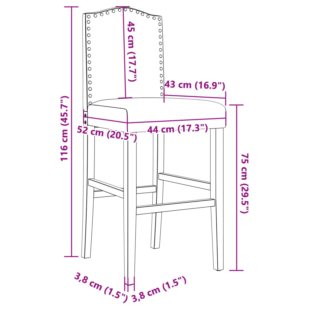 vidaXL Taburetes altos 2 uds madera maciza de caucho y tela