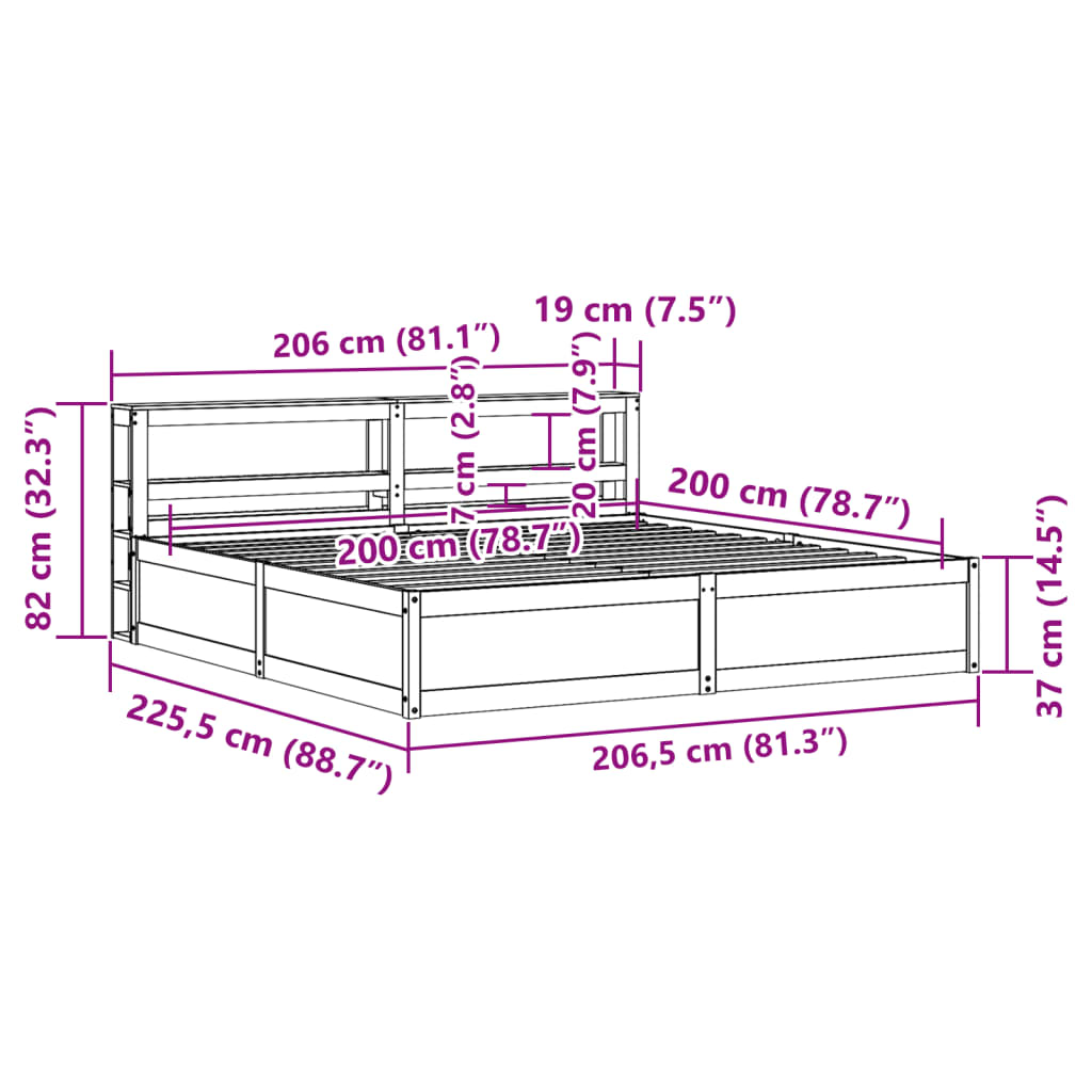 vidaXL Estructura de cama con cabecero madera de pino blanco 200x200cm