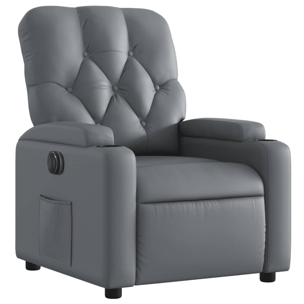 vidaXL Sillón reclinable eléctrico de cuero sintético gris