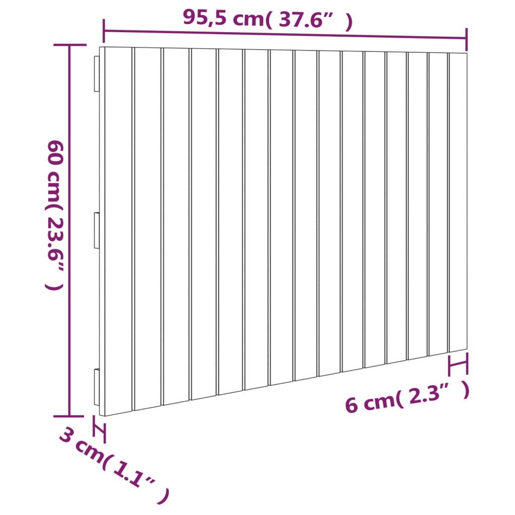 vidaXL Cabecero de cama de pared madera maciza de pino 95,5x3x60 cm