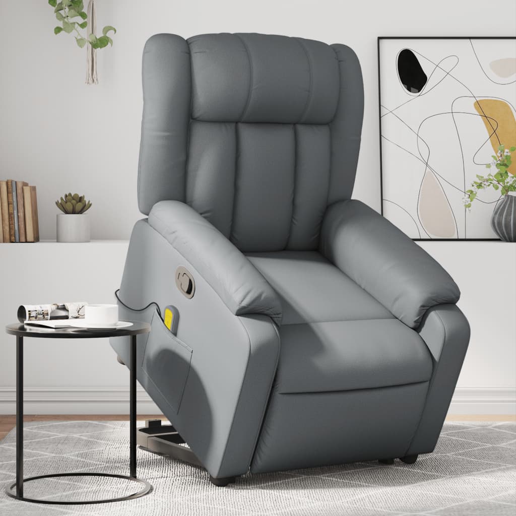 vidaXL Sillón reclinable de masaje de pie cuero artificial gris