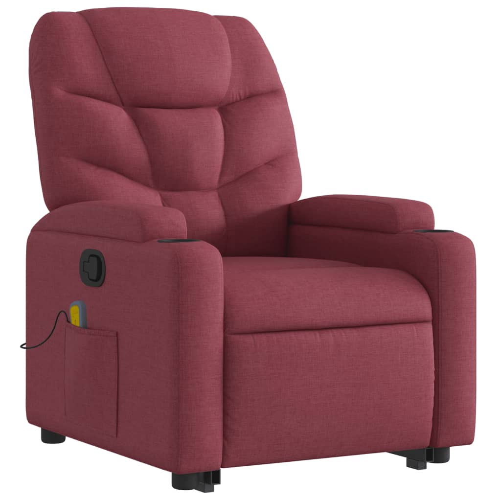 vidaXL Sillón reclinable de masaje elevable tela rojo tinto