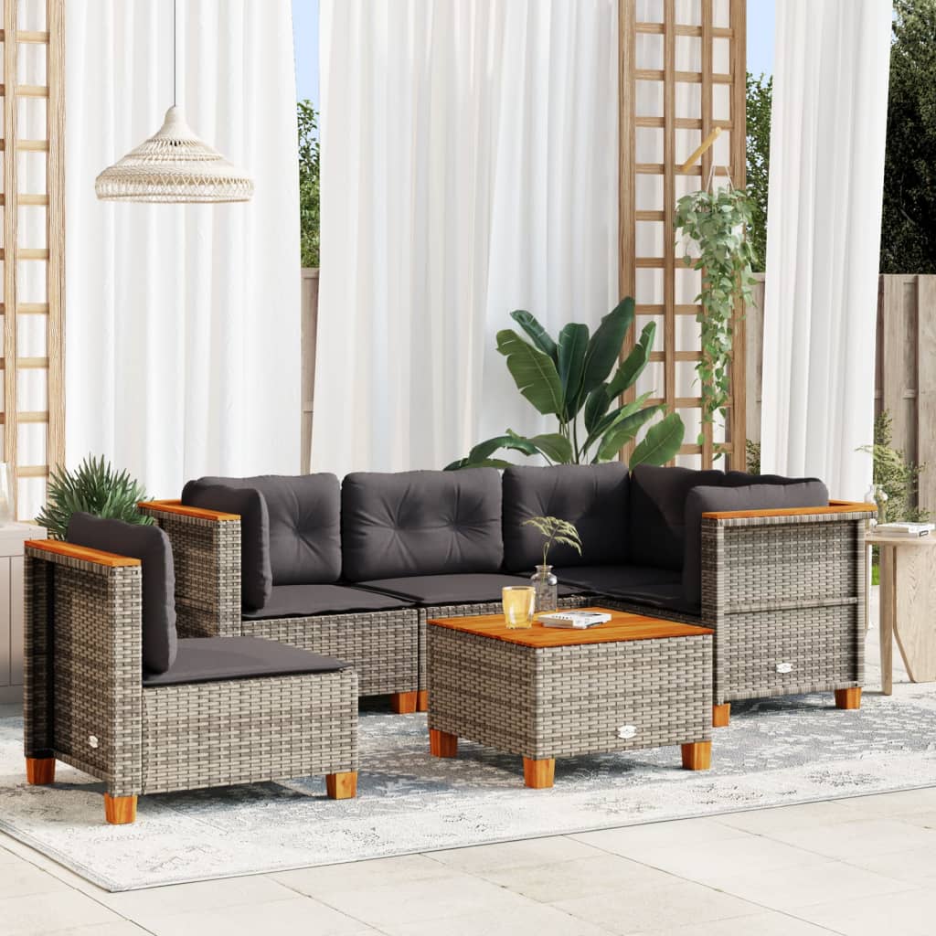 vidaXL Set de muebles de jardín 6 pzas y cojines ratán sintético gris