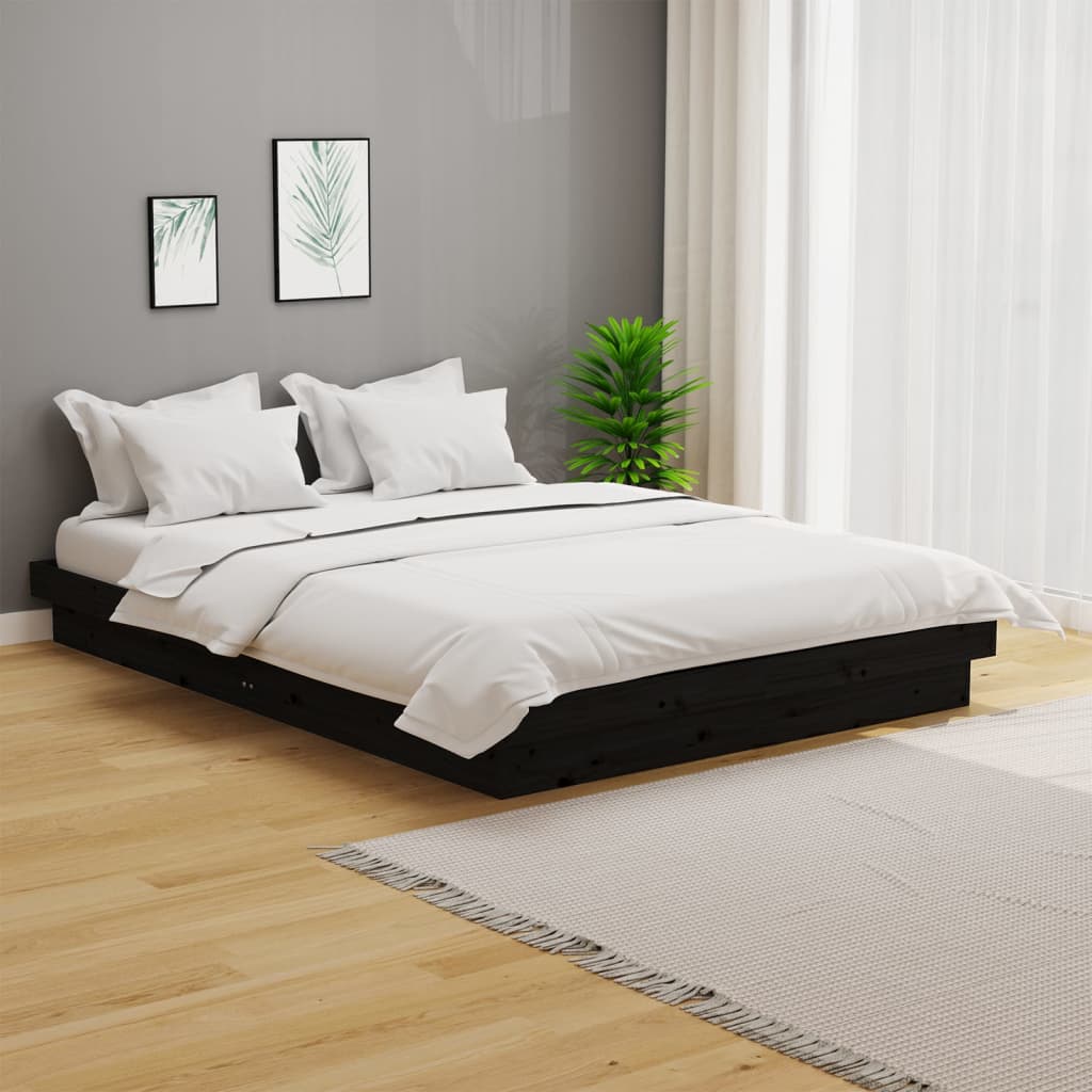 vidaXL Estructura de cama madera maciza negra 120x190 cm