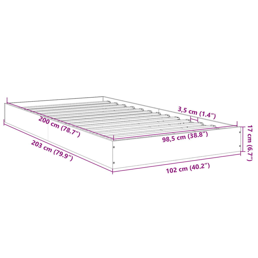 vidaXL Estructura de cama sin colchón madera roble ahumado 100x200 cm