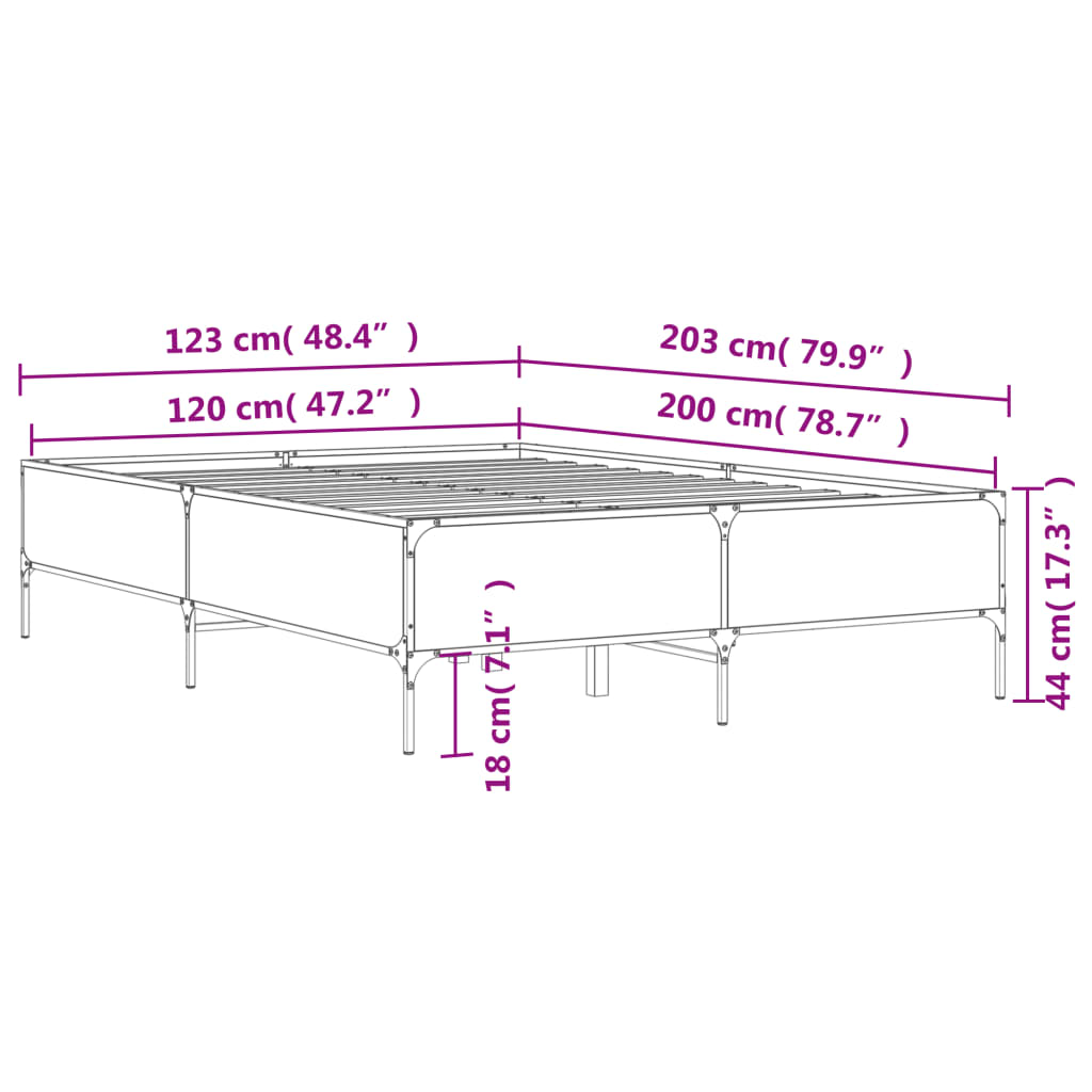 vidaXL Estructura cama madera ingeniería metal gris Sonoma 120x200 cm