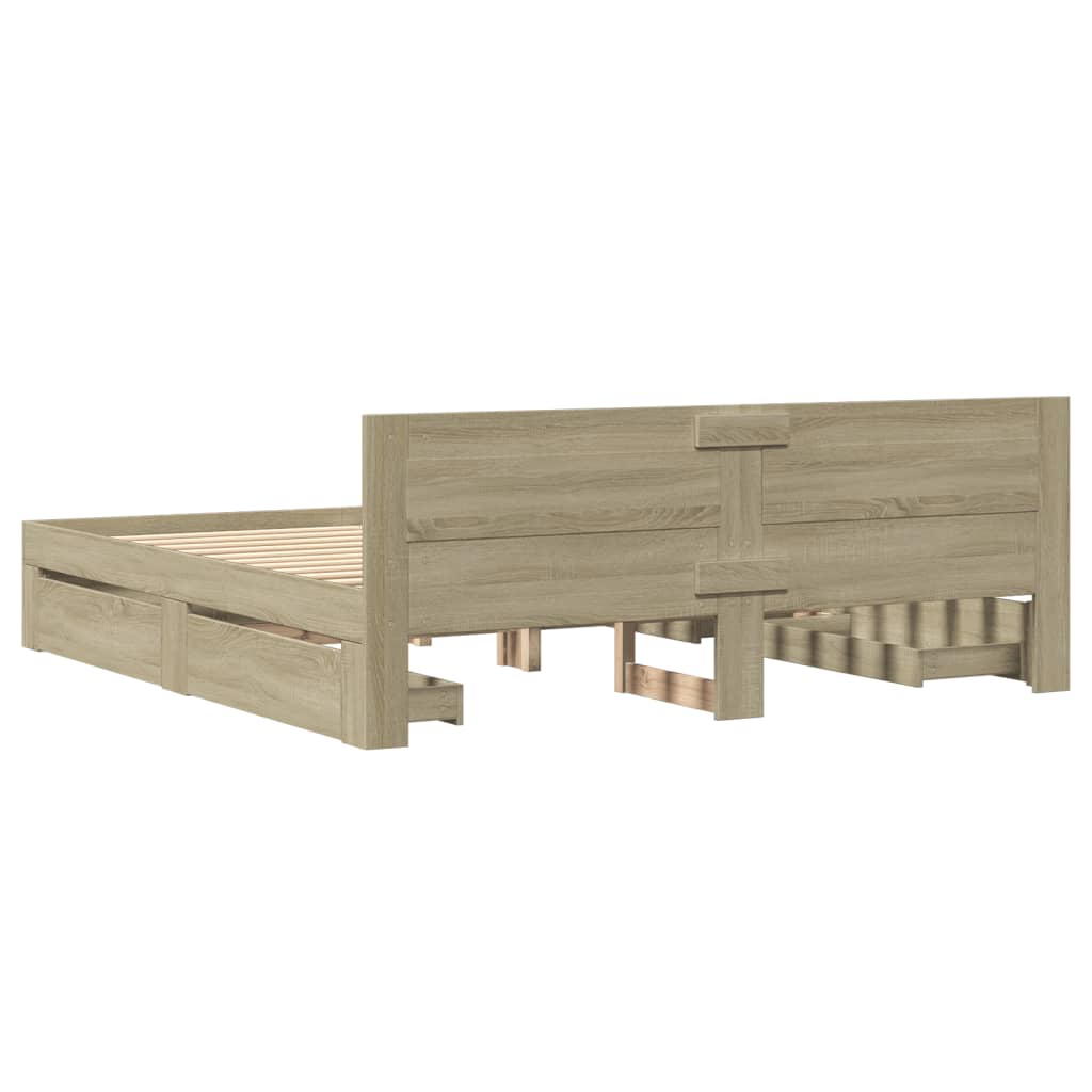 vidaXL Cama con cabecero madera de ingeniería roble Sonoma 200x200 cm