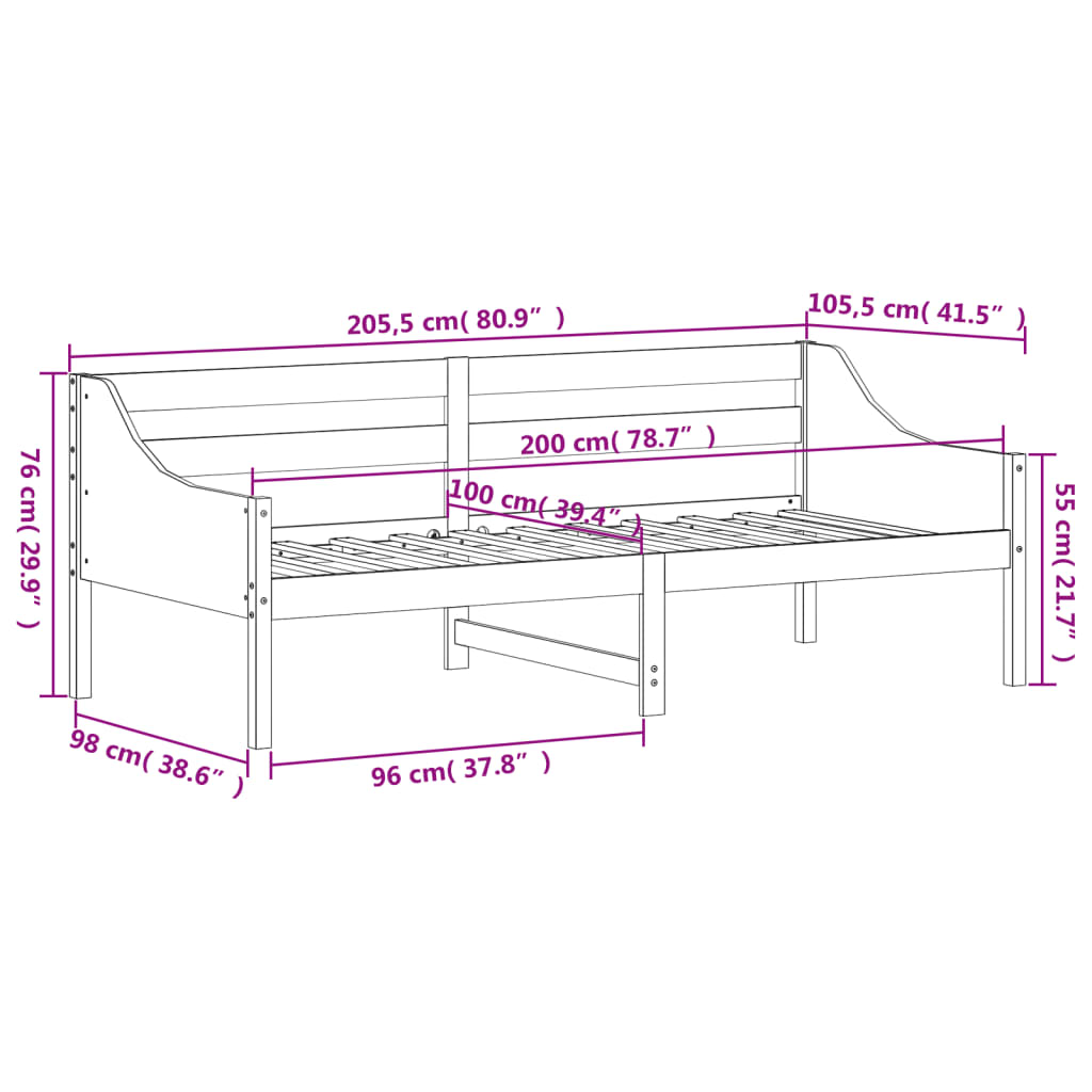 vidaXL Sofá cama de madera maciza de pino blanco 100x200 cm