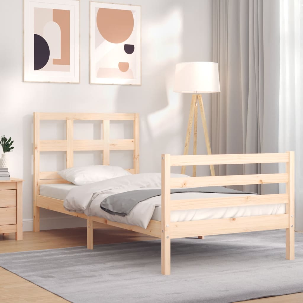 vidaXL Estructura de cama con cabecero madera maciza 90x200 cm