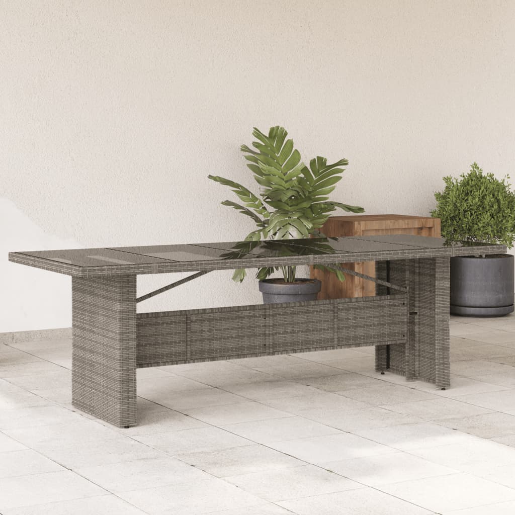 vidaXL Mesa de jardín superficie de vidrio ratán PE gris 240x90x75 cm