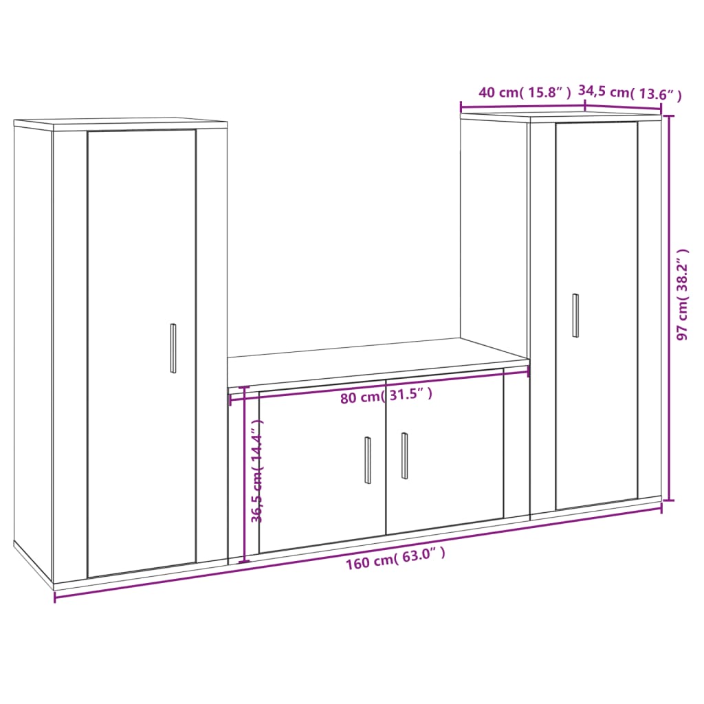 vidaXL Set de muebles de TV 3 piezas madera contrachapada blanco