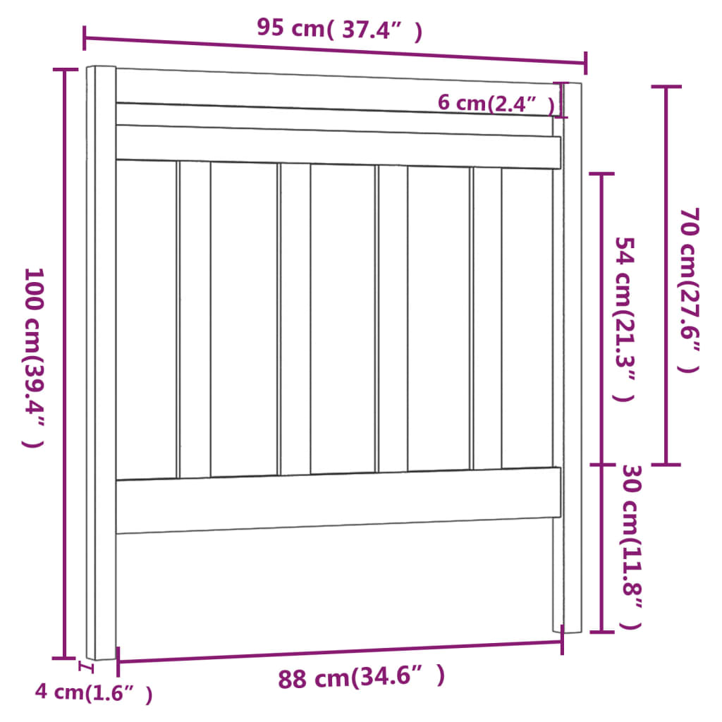 vidaXL Cabecero de cama madera maciza de pino gris 95x4x100 cm