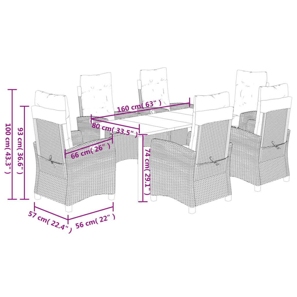 vidaXL Set de comedor de jardín 7 pzas y cojines ratán sintético negro