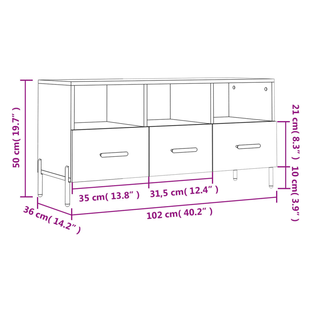 vidaXL Mueble de TV madera contrachapada blanco brillo 102x36x50 cm