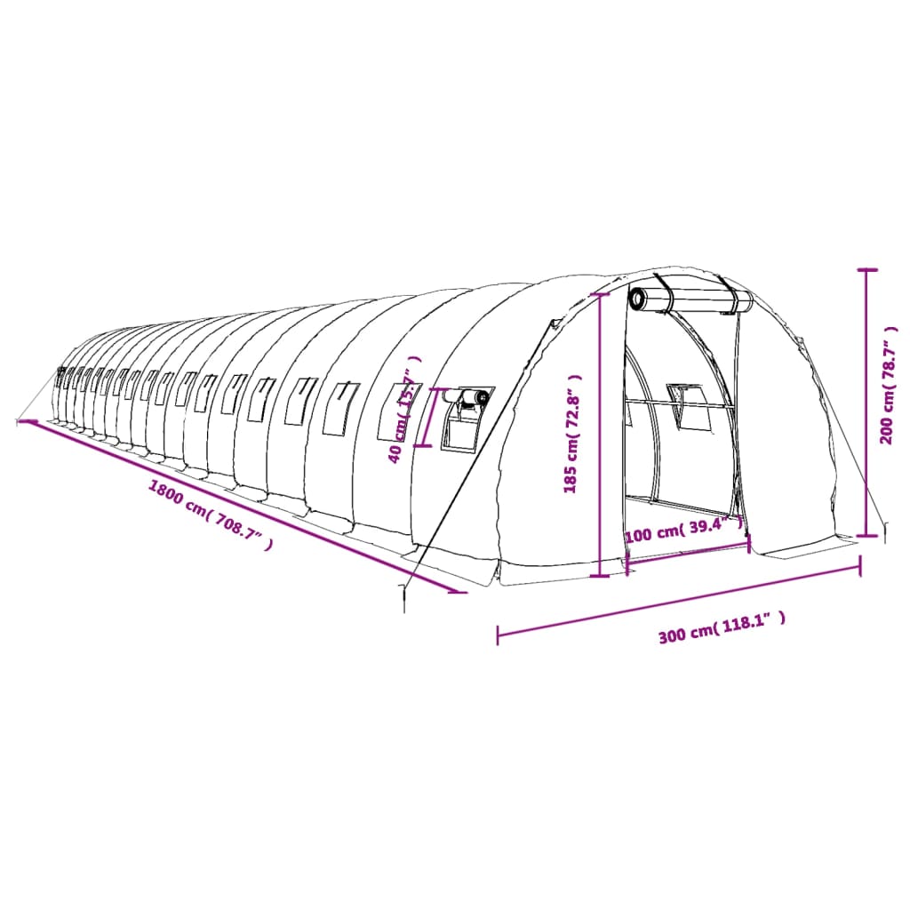 vidaXL Invernadero con estructura de acero blanco 54 m² 18x3x2 m