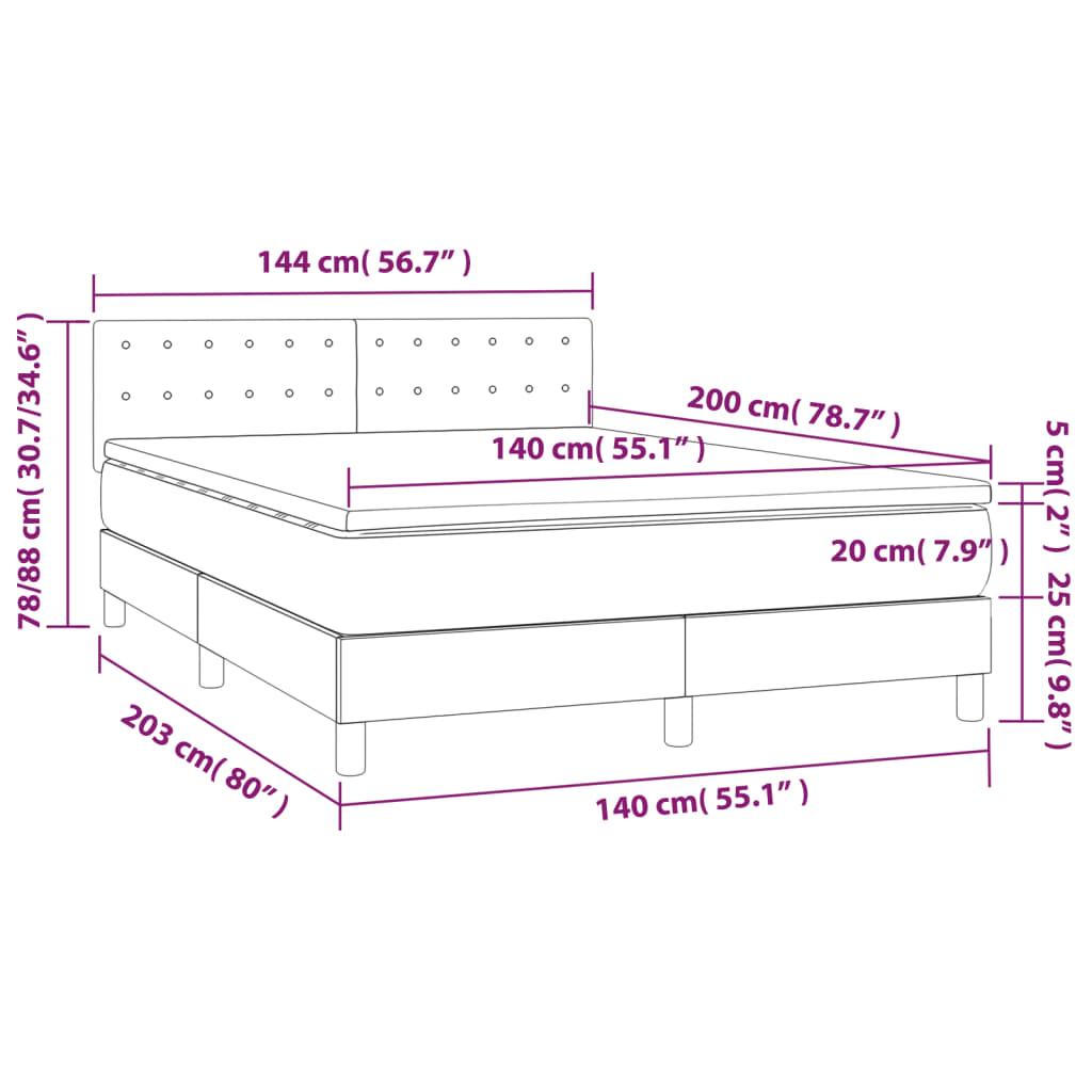 vidaXL Cama box spring con colchón terciopelo gris oscuro 140x200 cm