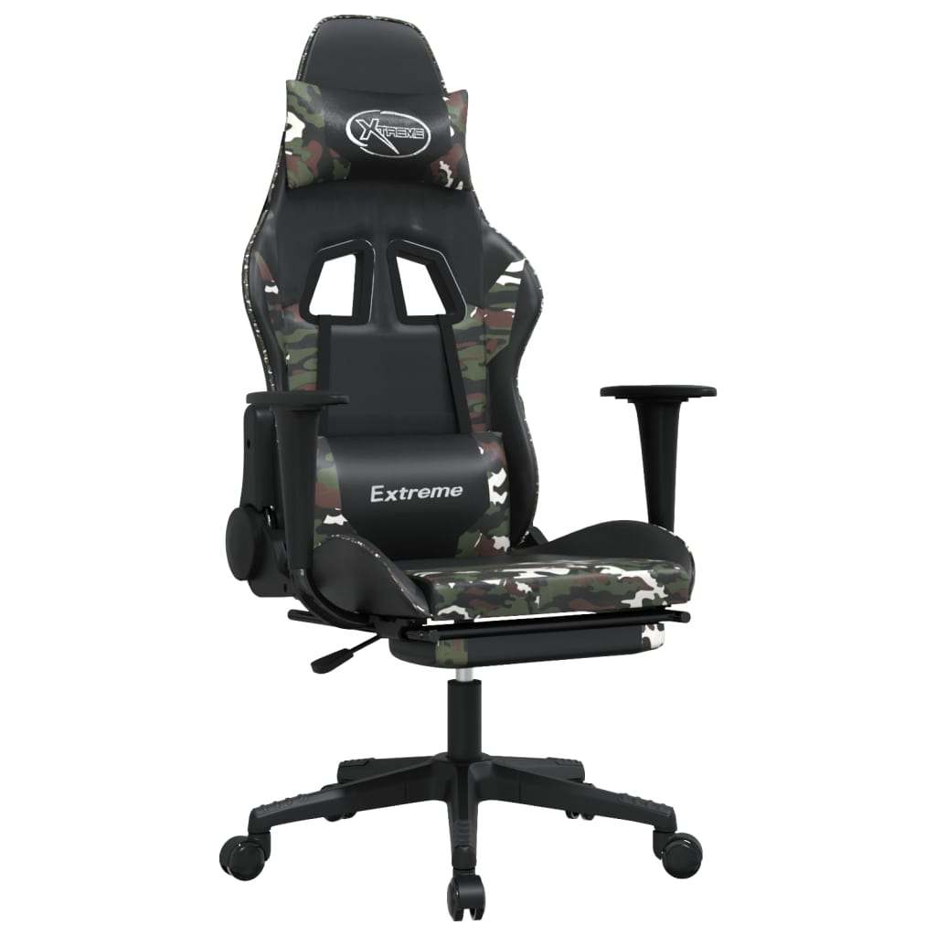 vidaXL Silla gaming con reposapiés cuero sintético negro camuflaje