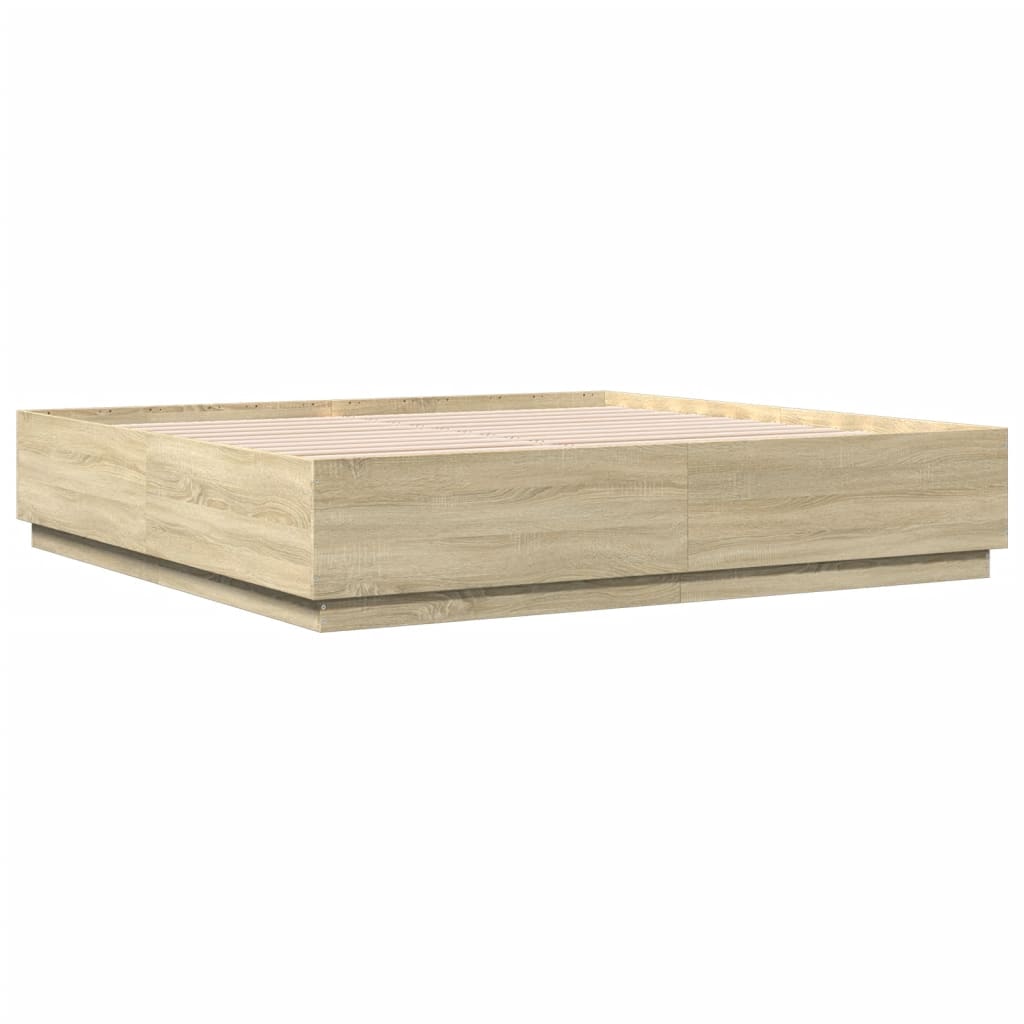 vidaXL Estructura de cama con luces LED madera roble Sonoma 200x200 cm