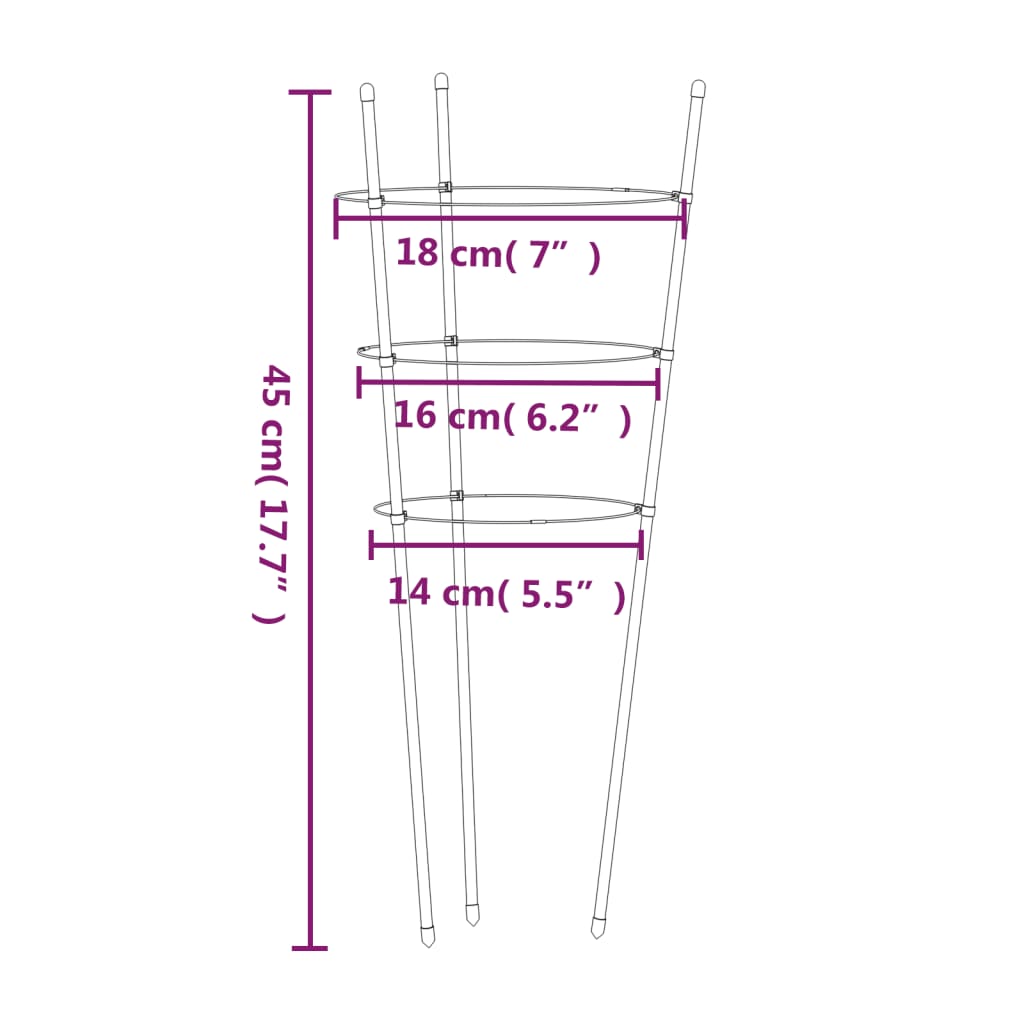 vidaXL Soportes plantas jardín con 3 anillas 5 uds acero verde 45 cm