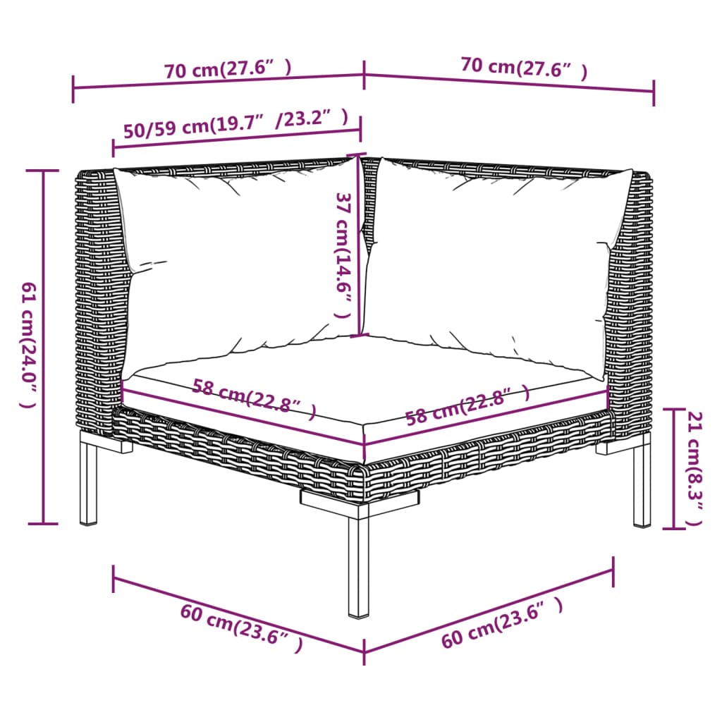 vidaXL Muebles jardín 3 pzas ratán sintético semicircular gris oscuro