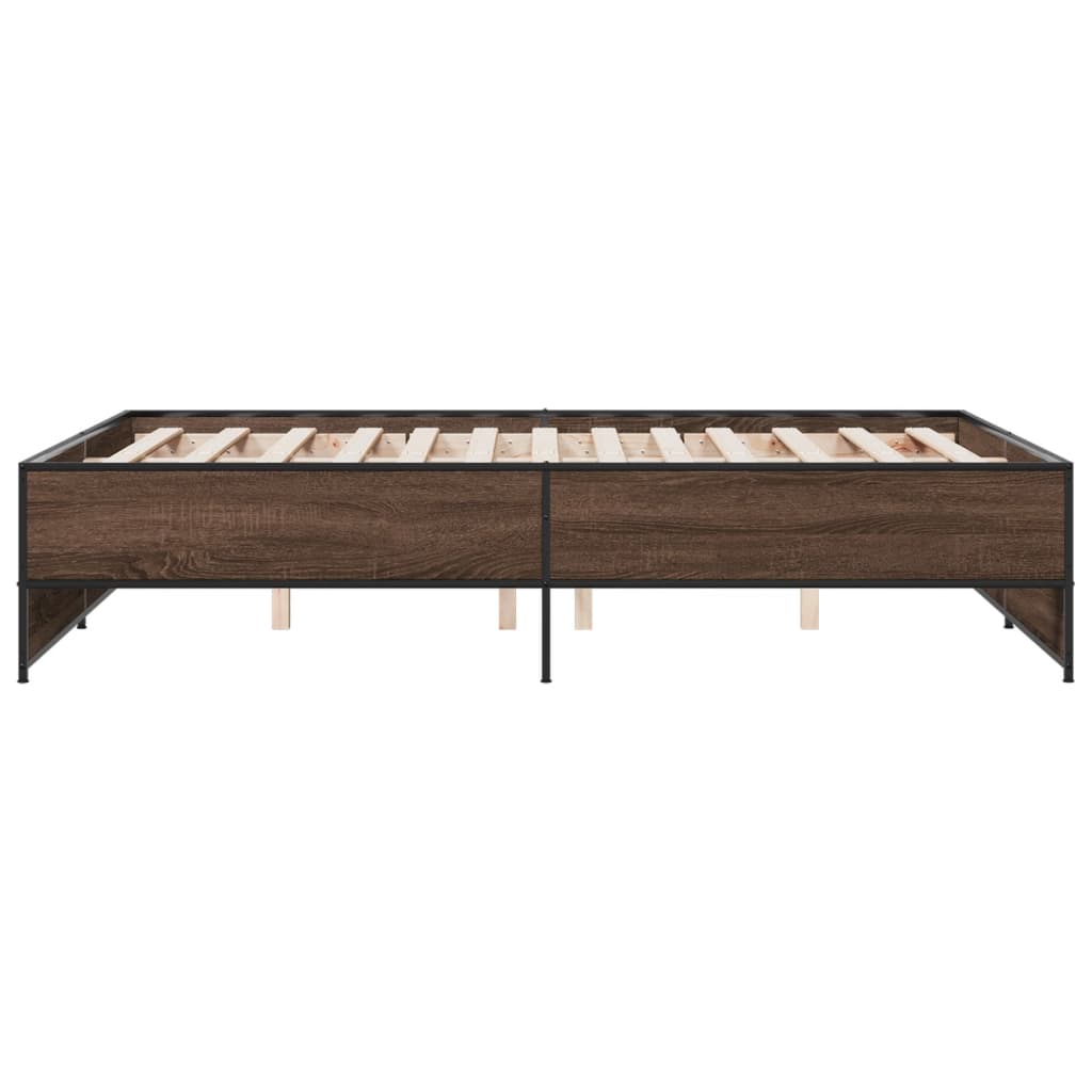 vidaXL Estructura cama madera ingeniería metal marrón roble 135x190 cm