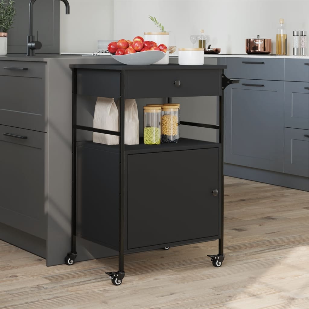 vidaXL Carrito de cocina de madera de ingeniería negro 56x43x89,5 cm