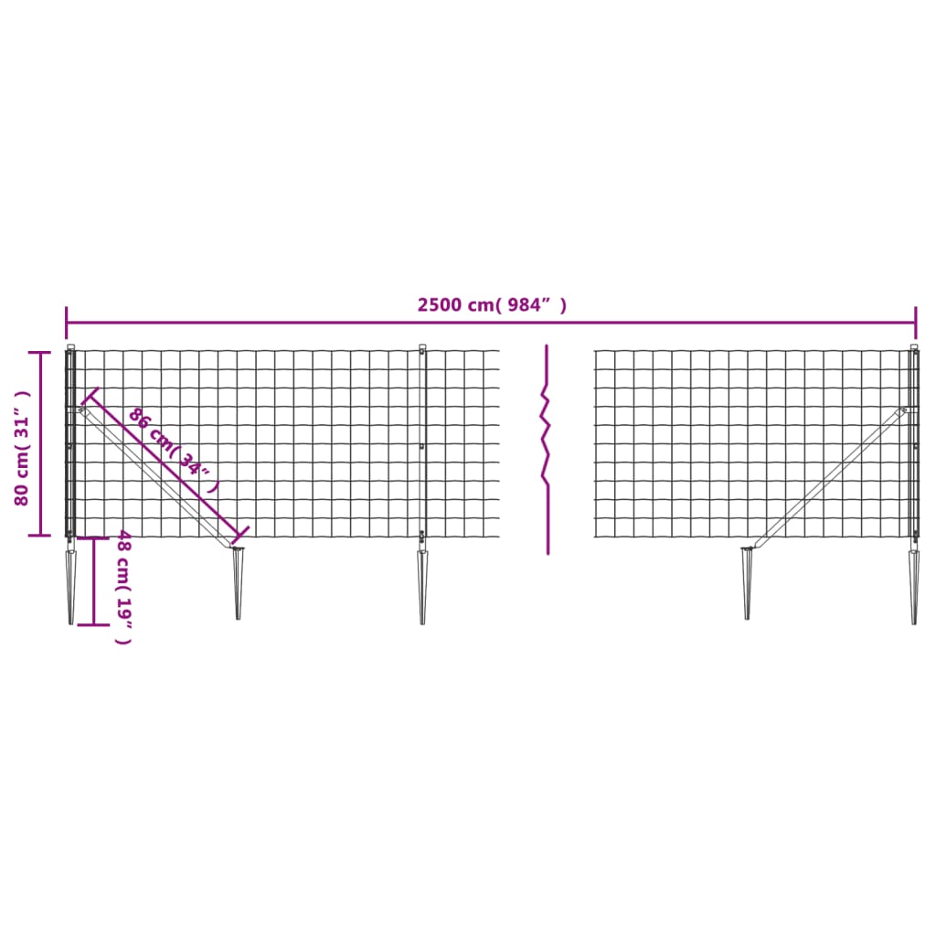 vidaXL Cerca de alambre con pinchos de anclaje verde 0,8x25 m