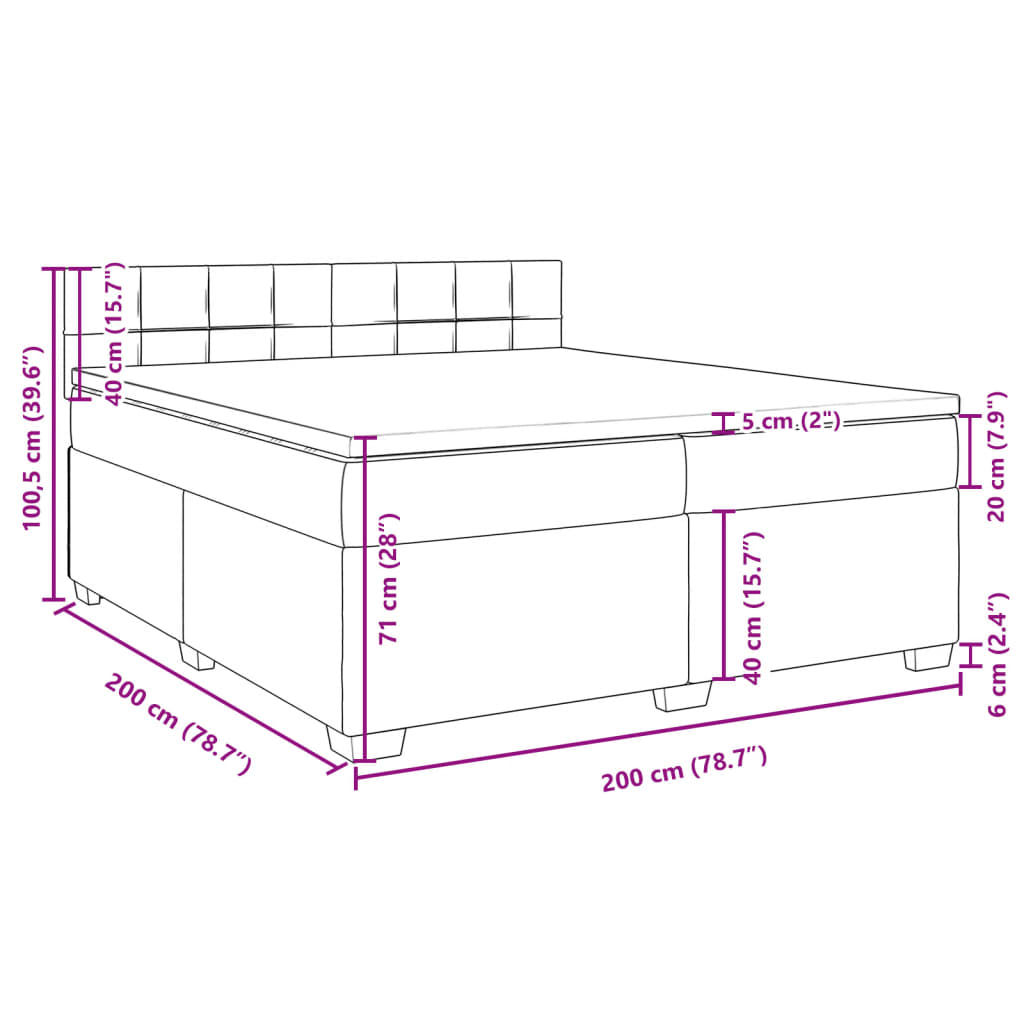 vidaXL Cama box spring con colchón terciopelo gris claro 200x200 cm