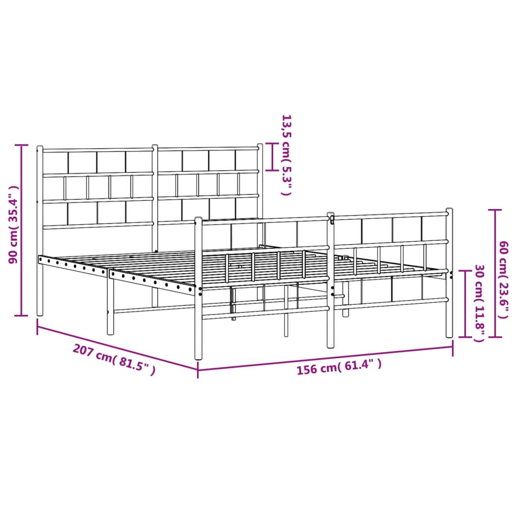 vidaXL Estructura cama sin colchón con estribo metal negro 150x200 cm