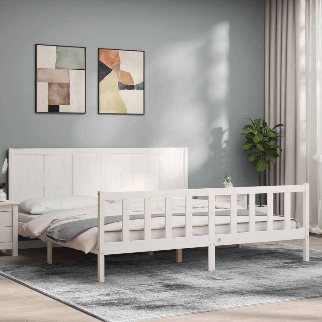 vidaXL Estructura cama de matrimonio con cabecero madera maciza blanco