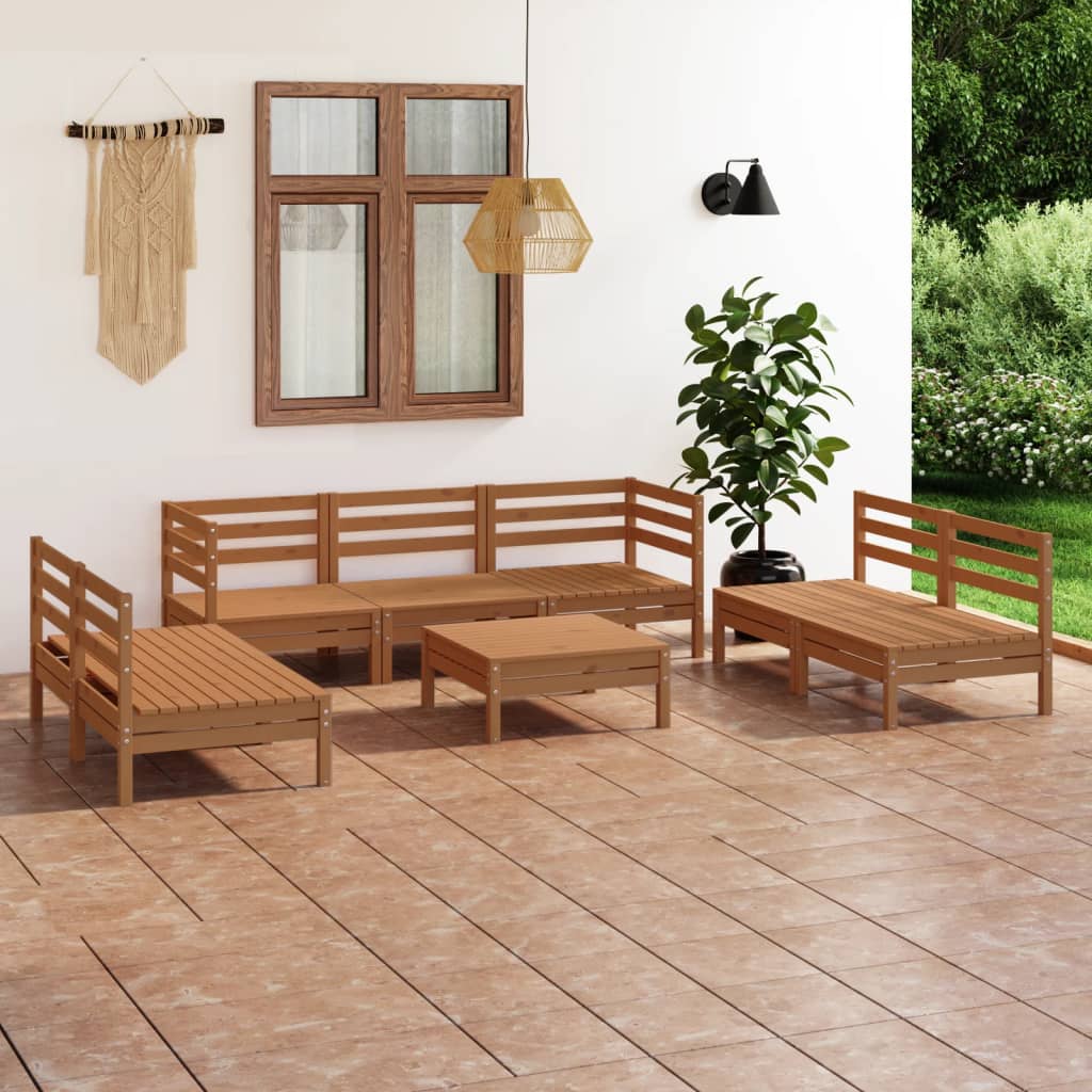 vidaXL Juego muebles de jardín 8 pzas madera maciza pino marrón miel