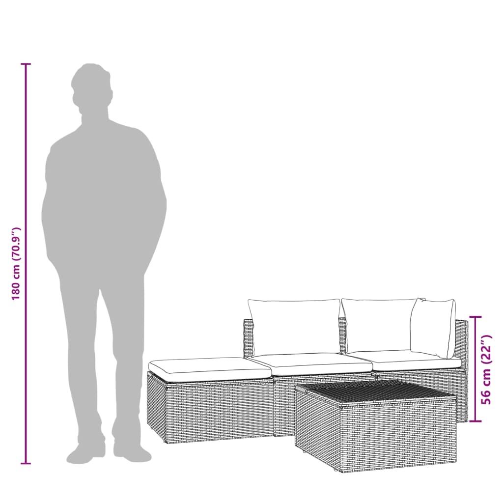 vidaXL Set de muebles de jardín 4 pzas y cojines ratán sintético gris