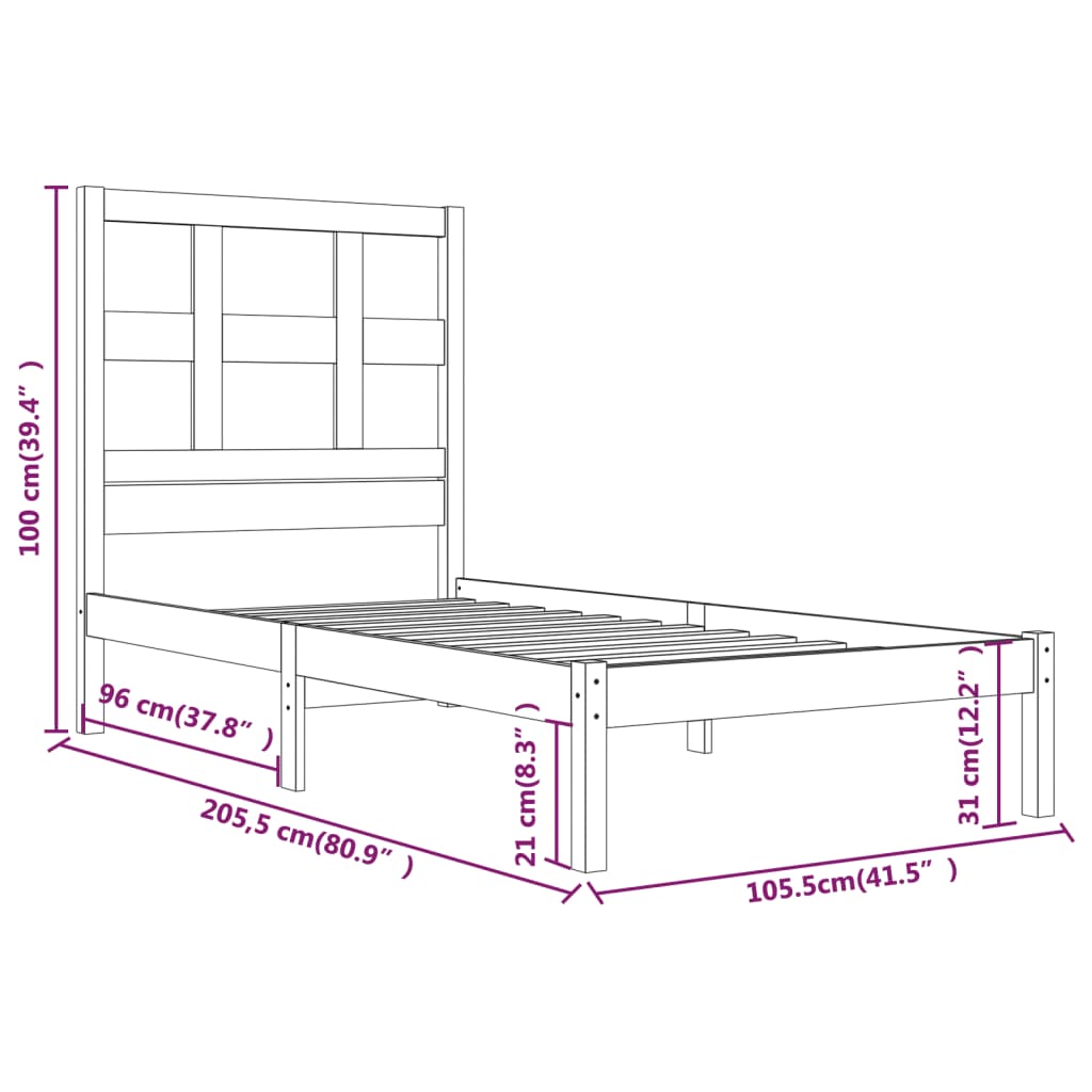 vidaXL Estructura de cama madera maciza pino marrón miel 100x200 cm