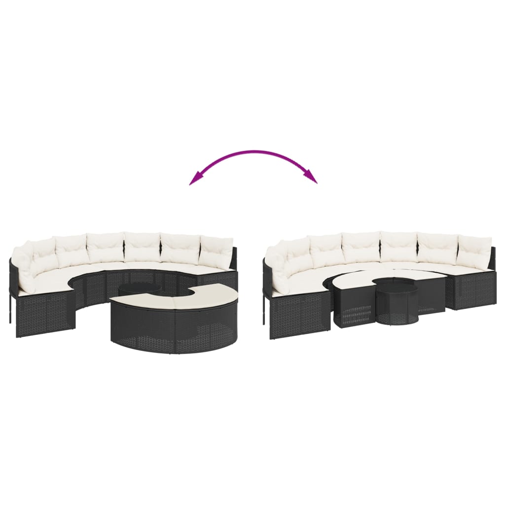 vidaXL Set de sofá de jardín semicircular 3 pzas ratán sintético negro