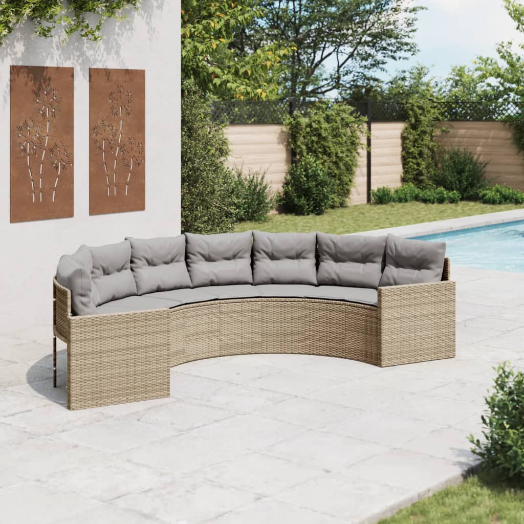 vidaXL Sofá de jardín semicircular con cojines ratán sintético beige