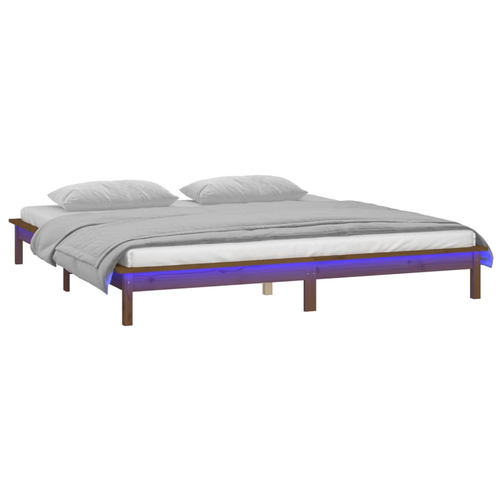 vidaXL Estructura de cama con LED madera maciza marrón miel 140x200 cm