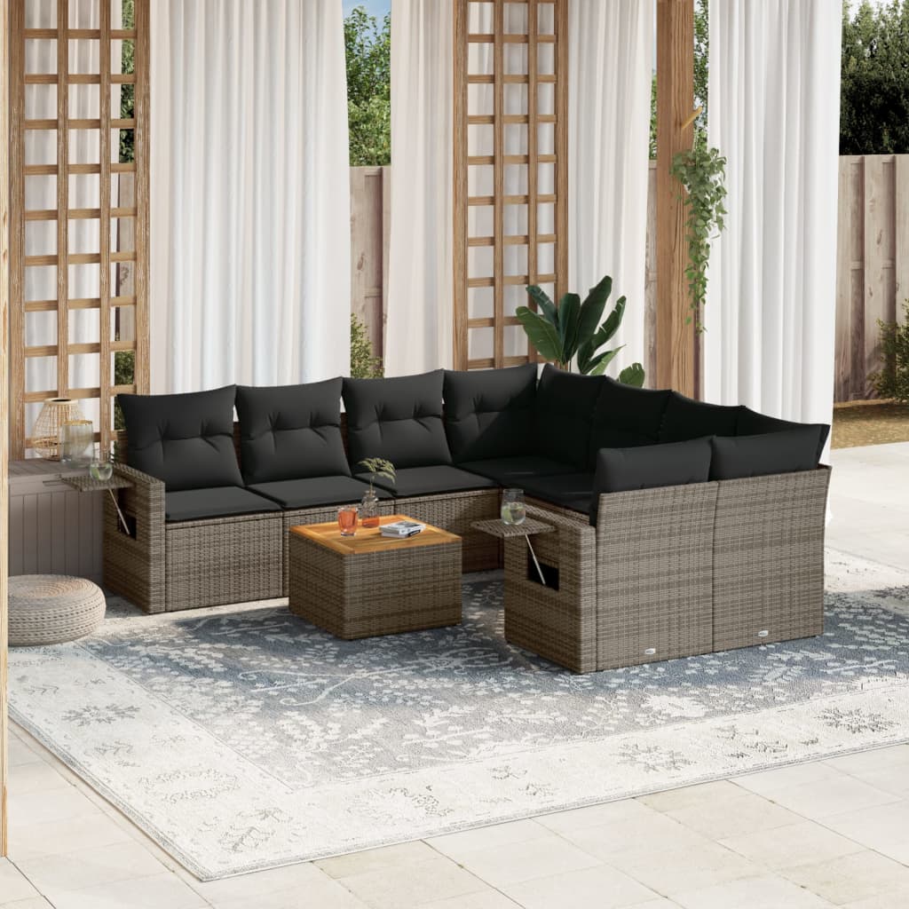 vidaXL Set de muebles de jardín 9 pzas y cojines ratán sintético gris