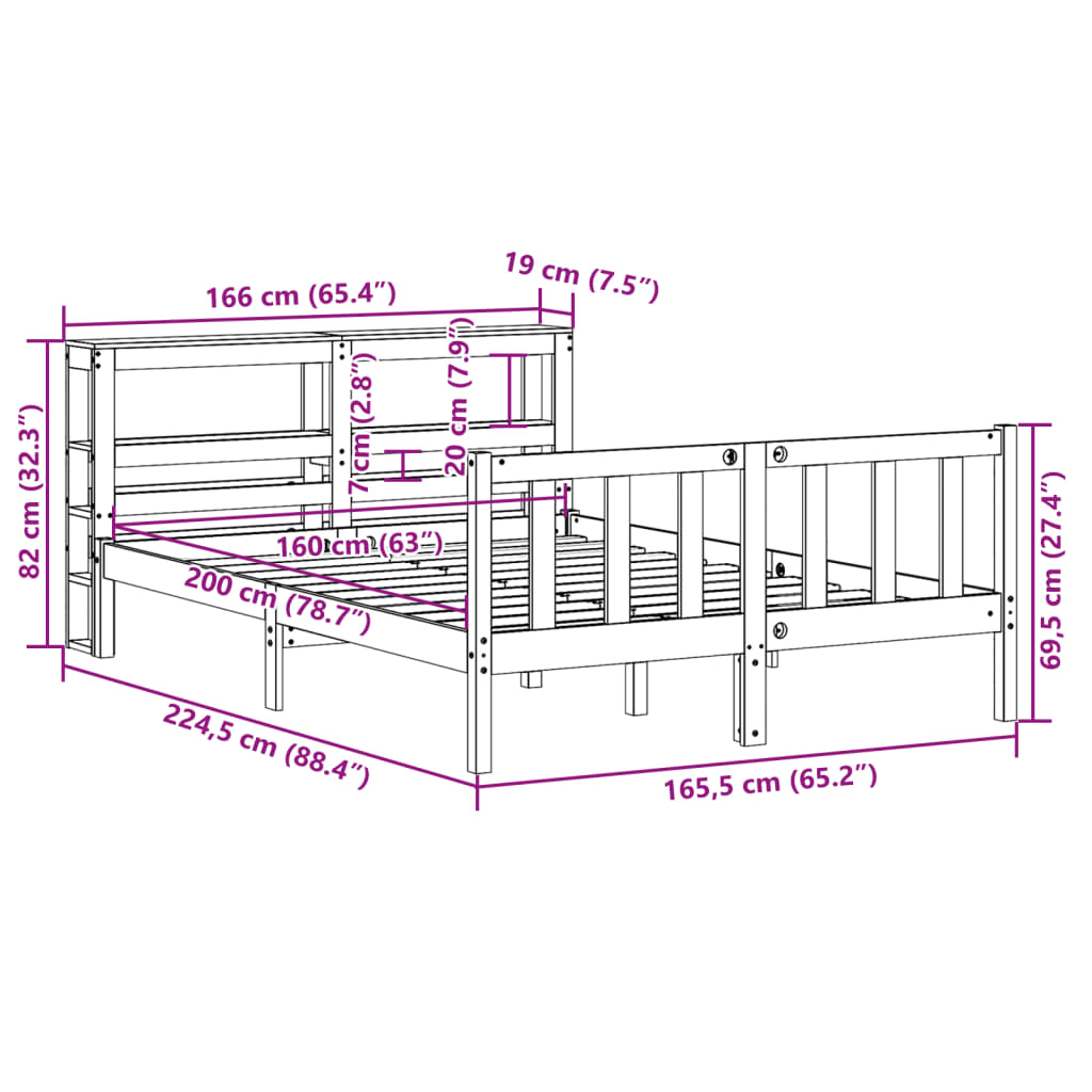 vidaXL Estructura de cama sin colchón madera maciza de pino 160x200 cm